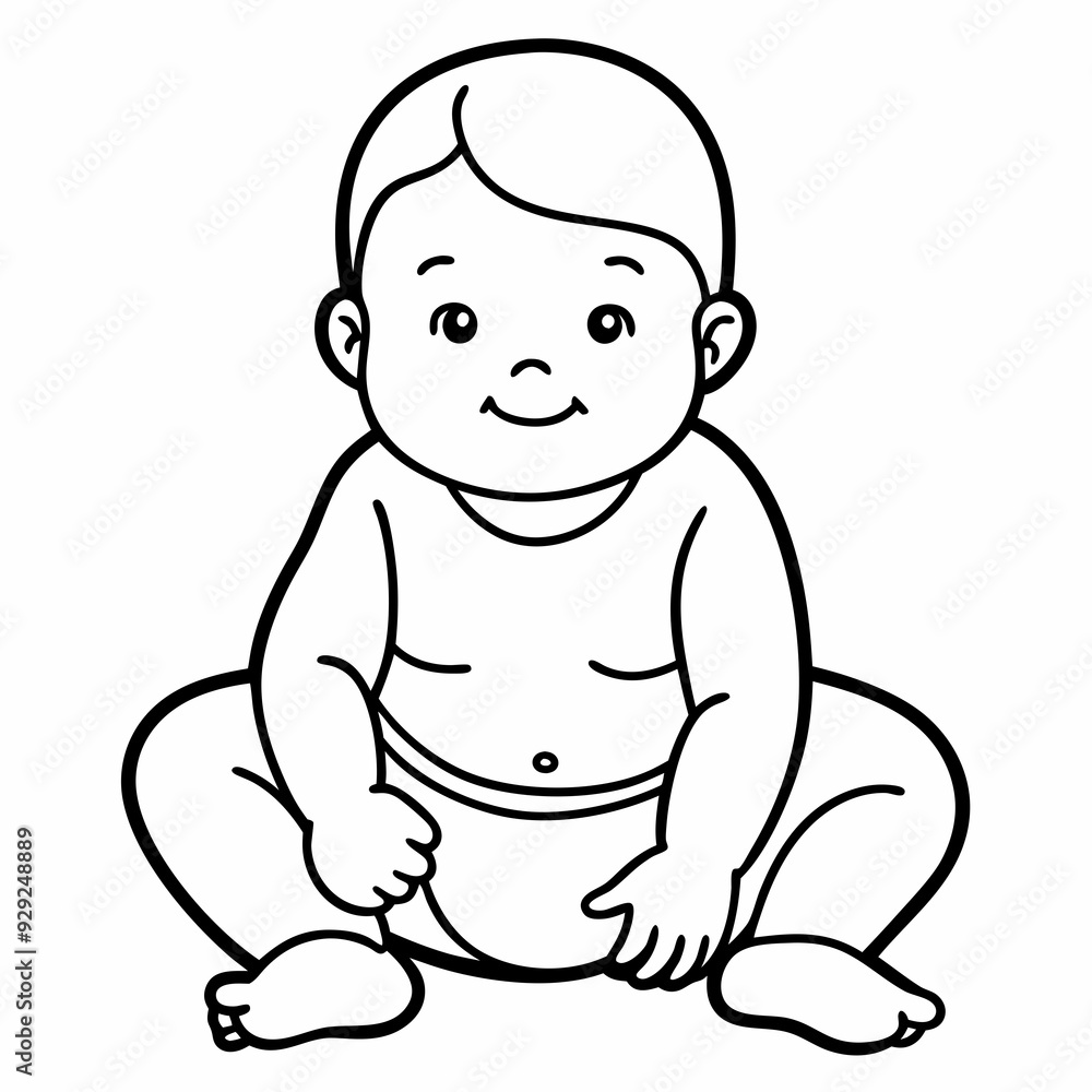 Line drawing of baby in diapers art vector illustration Line drawing of baby in diapers art vector illustration