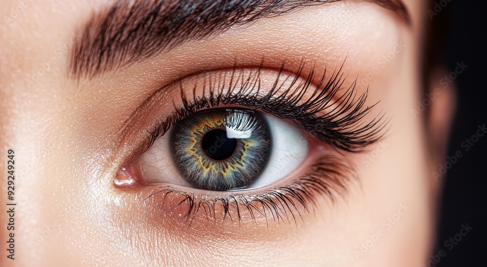 Closeup of a human eye with long eyelashes Closeup of a human eye with long eyelashes
