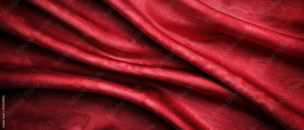 A tight shot of a scarlet fabric, its satin surface textured and suggestively marked by a paint stain A tight shot of a scarlet fabric, its satin surface textured and suggestively marked by a paint stain