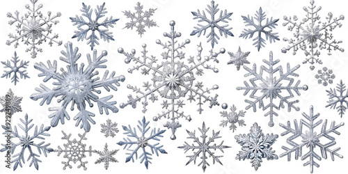 PNG assorted snowflake ornaments with intricate details transparent photo