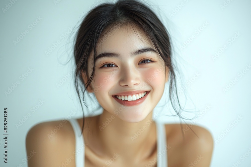 Beautiful young Asian woman smiling and happy created with Generative AI Beautiful young Asian woman smiling and happy created with Generative AI