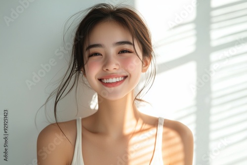 Beautiful young Asian woman smiling and happy created with Generative AI