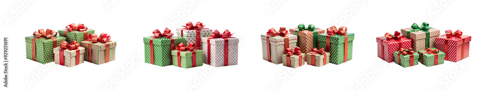 Obraz premium PNG set Christmas gift boxes arranged isolated transparent