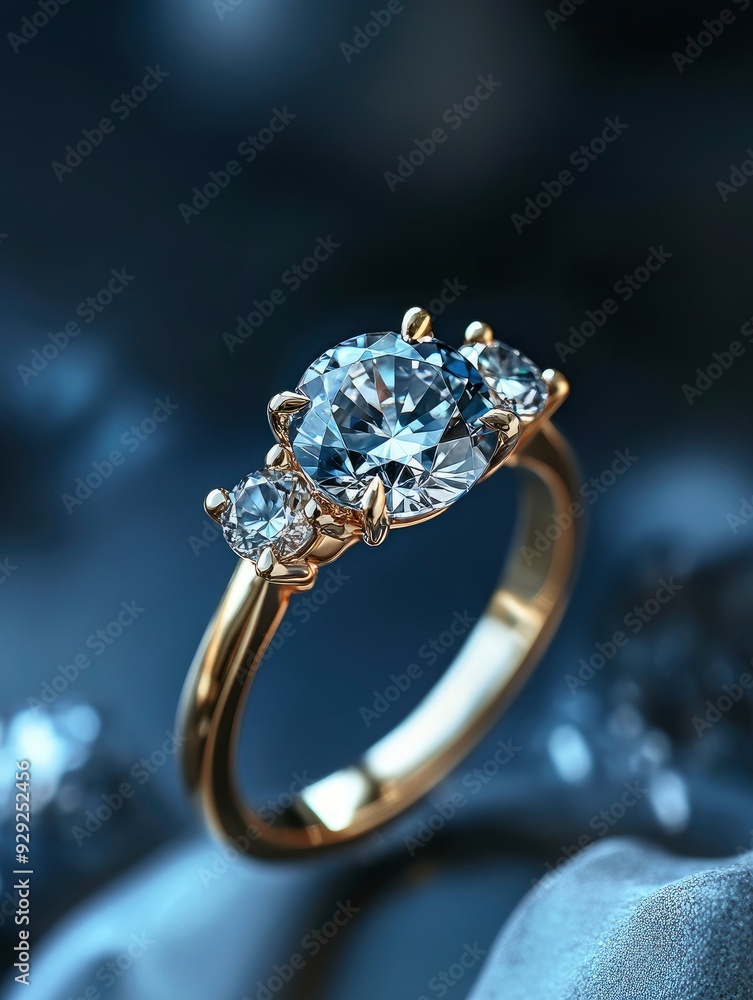 Gold engagement ring with large gemstones. on input box background with generative ai Gold engagement ring with large gemstones. on input box background with generative ai