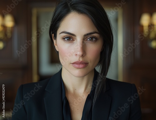 Serious businesswoman in black suit