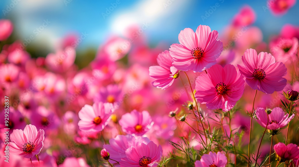 Obraz premium Delicate pink flowers in soft focus with gentle lighting, creating a dreamy atmosphere. Suitable for romantic or serene designs.