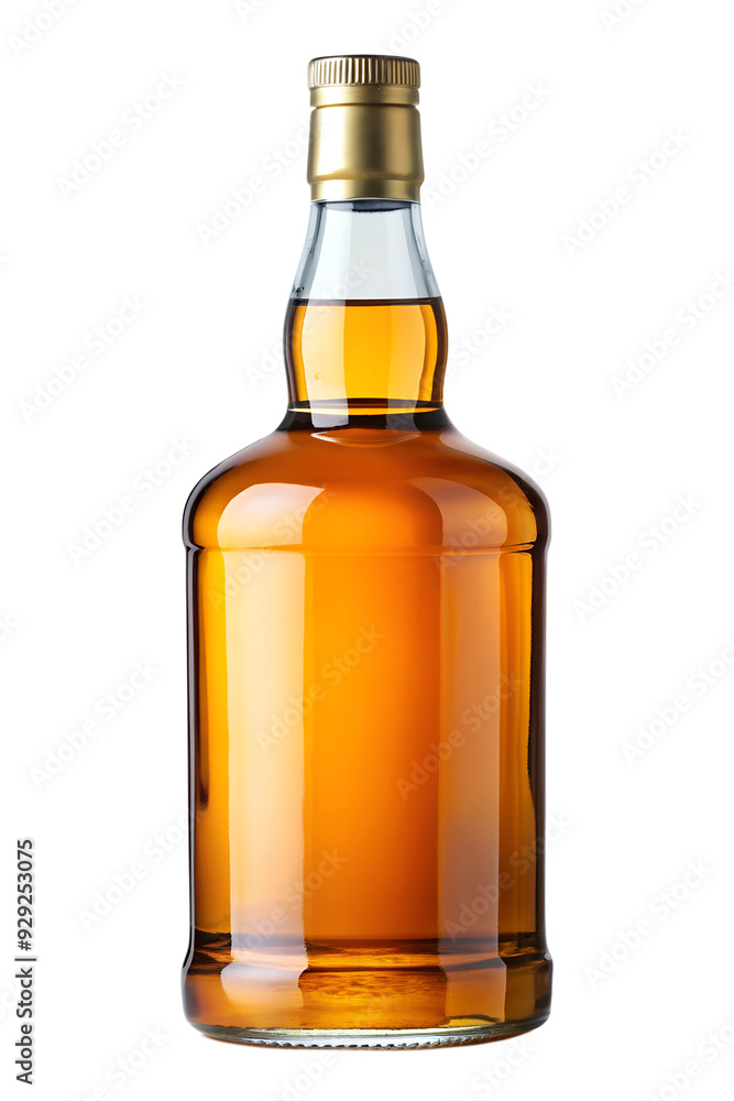 PNG full whiskey bottle with amber liquid and gold cap transparent PNG full whiskey bottle with amber liquid and gold cap transparent