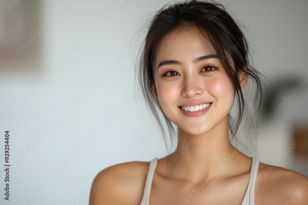 Beautiful young Asian woman smiling and happy created with Generative AI Beautiful young Asian woman smiling and happy created with Generative AI