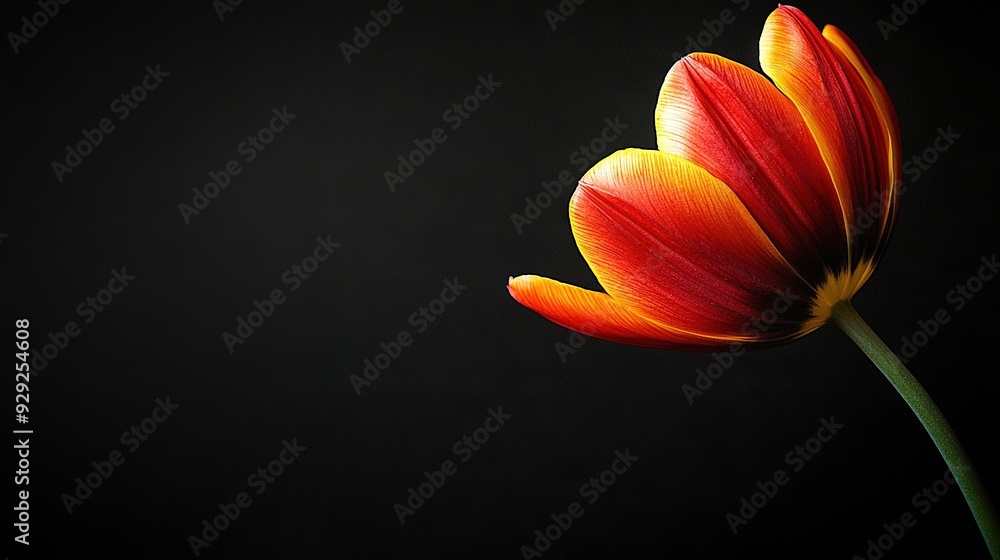 A macro shot of a vibrant red-yellow bloom against a dark backdrop, featuring a hazy surroundings A macro shot of a vibrant red-yellow bloom against a dark backdrop, featuring a hazy surroundings
