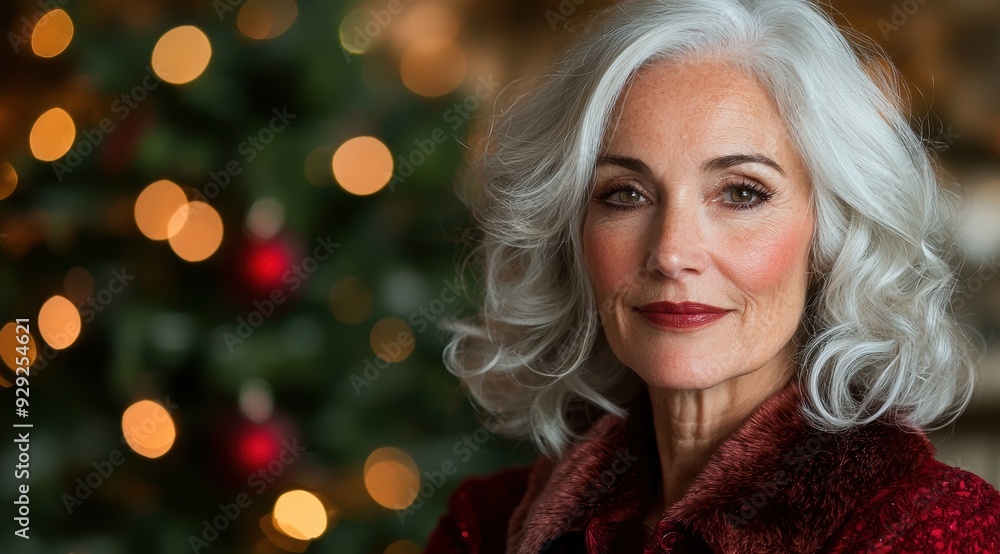 elegant mature woman with silver hair in festive setting elegant mature woman with silver hair in festive setting