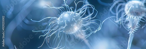 A macro photograph of a dinoflagellate (Ceratium hirundinella) showcasing its delicate, thread-like appendages. photo