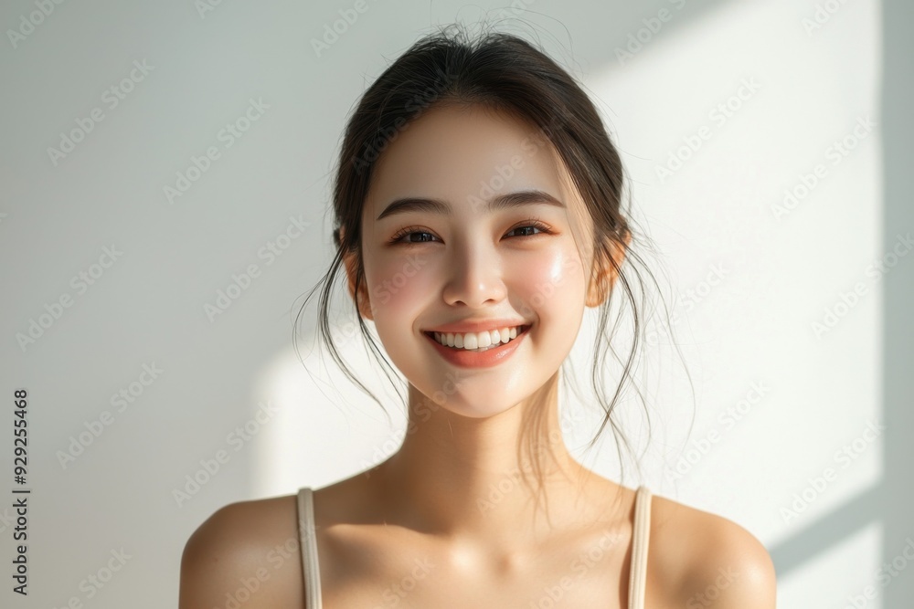 Beautiful young Asian woman smiling and happy created with Generative AI Beautiful young Asian woman smiling and happy created with Generative AI