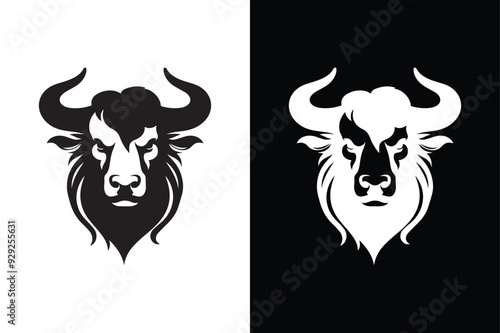 A bull head silhouette with black and white background.