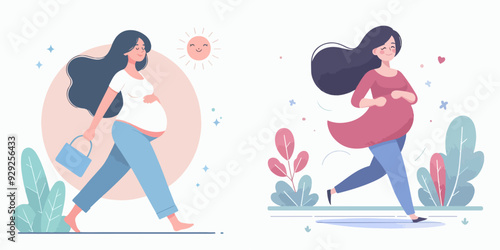 pregnant woman walking vector set