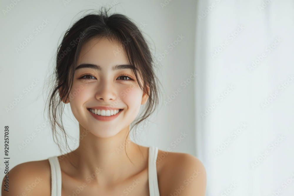 Beautiful young Asian woman smiling and happy created with Generative AI Beautiful young Asian woman smiling and happy created with Generative AI
