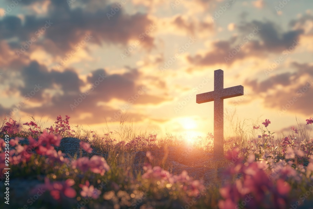 Good Friday. Friday before Easter. Christian cross against the sunset with generative ai Good Friday. Friday before Easter. Christian cross against the sunset with generative ai