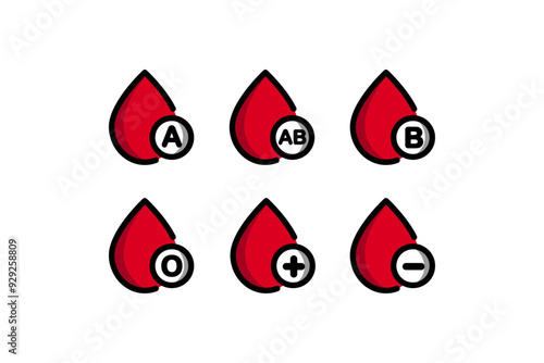 Set of blood type icon. Healthcare, donation, medical concept. Flat vector design isolated illustration.