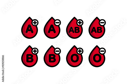 Set of blood type icon. Healthcare, donation, medical concept. Flat vector design isolated illustration.