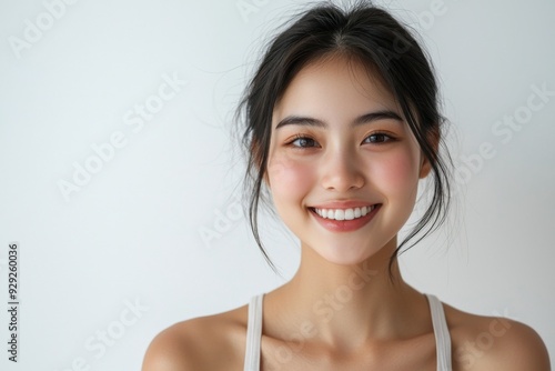 Beautiful young Asian woman smiling and happy created with Generative AI