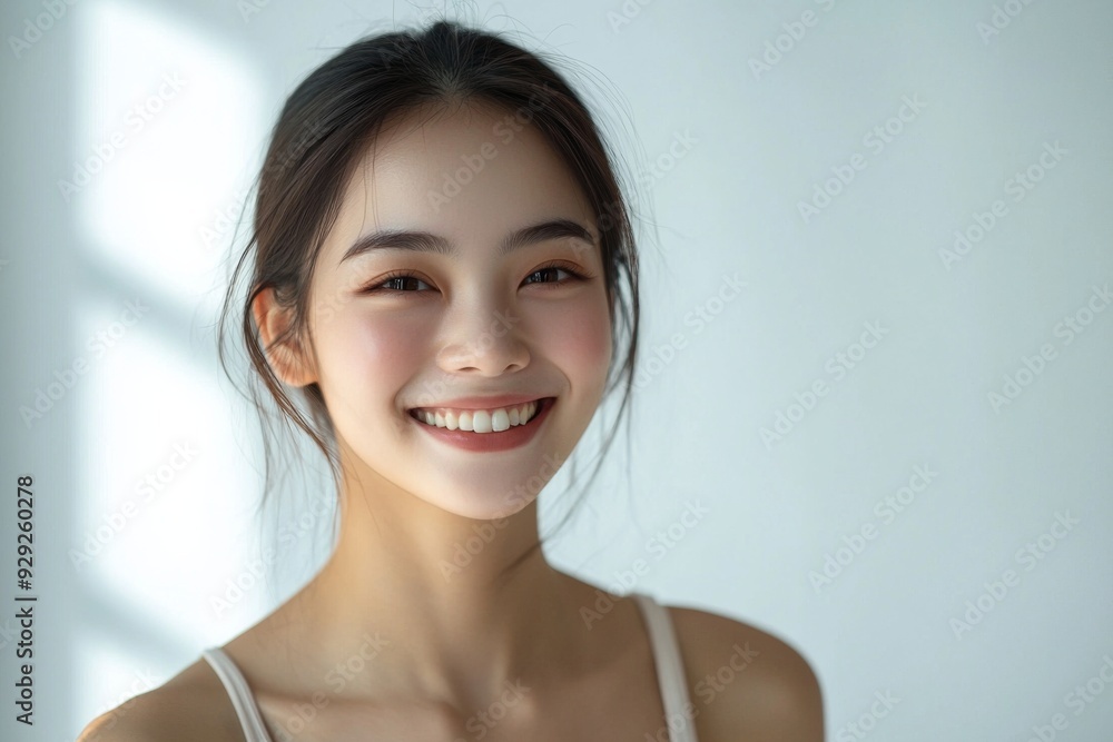 Beautiful young Asian woman smiling and happy created with Generative AI Beautiful young Asian woman smiling and happy created with Generative AI