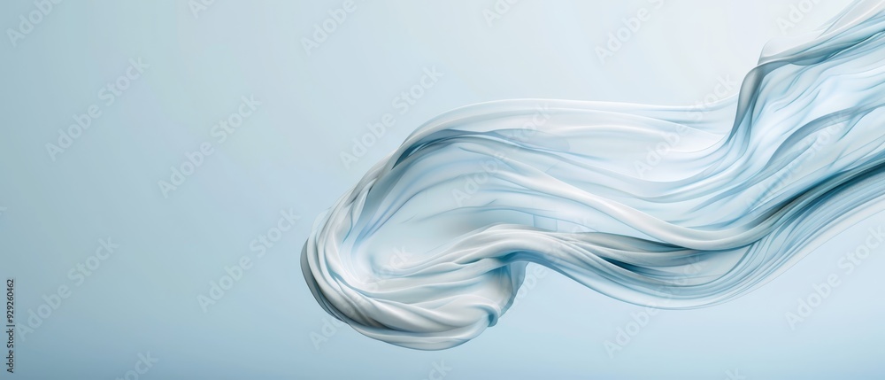 A blue-and-white abstract backdrop features a wavy pattern atop and bottom edges A blue-and-white abstract backdrop features a wavy pattern atop and bottom edges