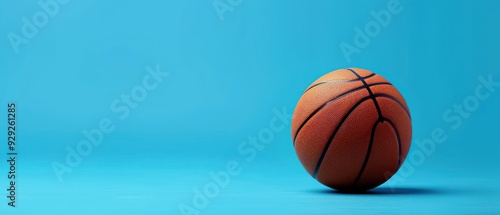 Basketball on a blue background with space for text. Free copy space for text.