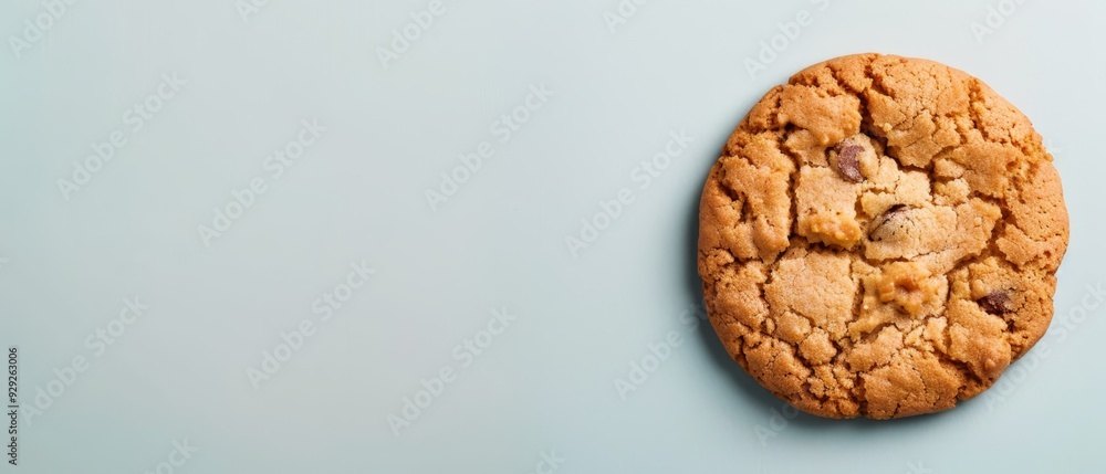 Close-up of a cookie with a bite on light blue background Close-up of a cookie with a bite on light blue background