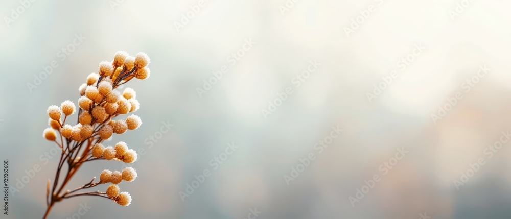 A tight shot of a tiny plant, covered in snow on its leaves, against a softly blurred backdrop A tight shot of a tiny plant, covered in snow on its leaves, against a softly blurred backdrop