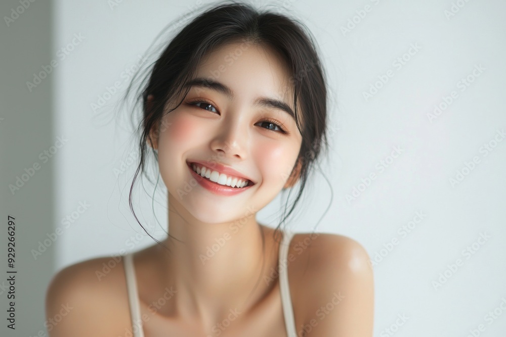 Beautiful young Asian woman smiling and happy created with Generative AI