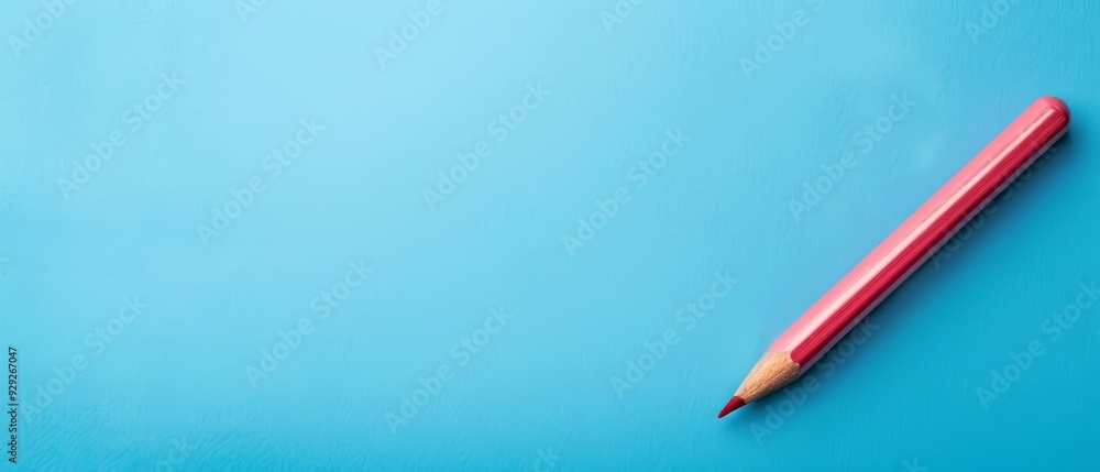  A red pencil rests atop a blue surface Nearby, a red eraser sits on a light blue surface