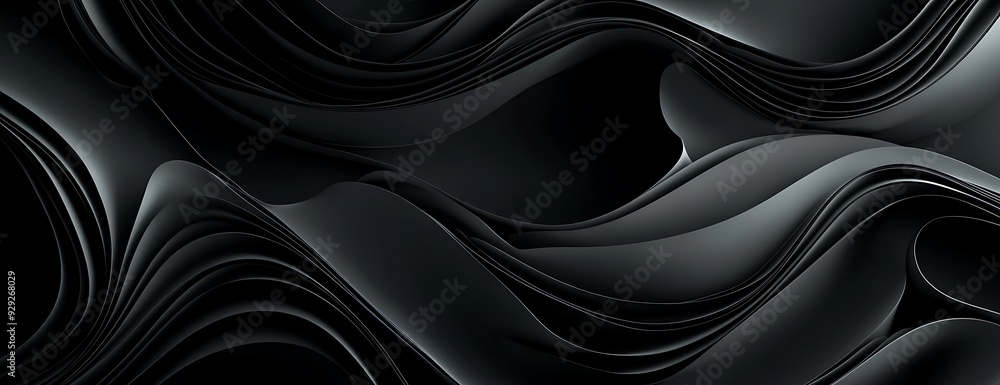Fototapeta premium Abstract black wavy background with depth and texture.