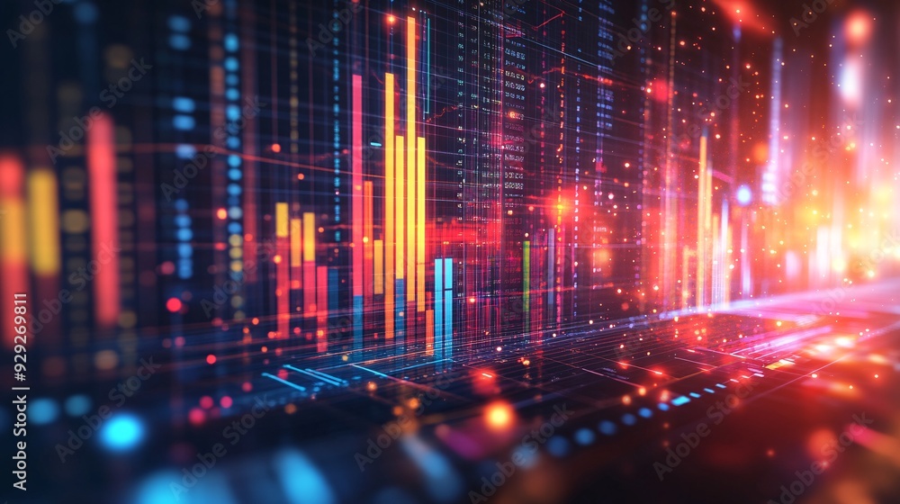 Obraz premium Data Exchange Business Graph on Digital Background with Copy Space