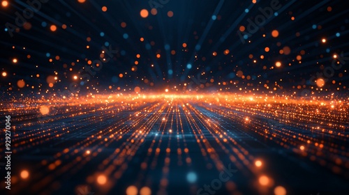 Glowing Digital Grids Abstract Background in Data Center with Copy Space