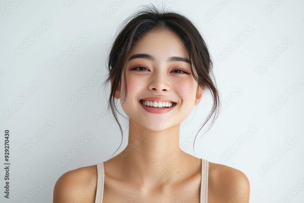 Beautiful young Asian woman smiling and happy created with Generative AI