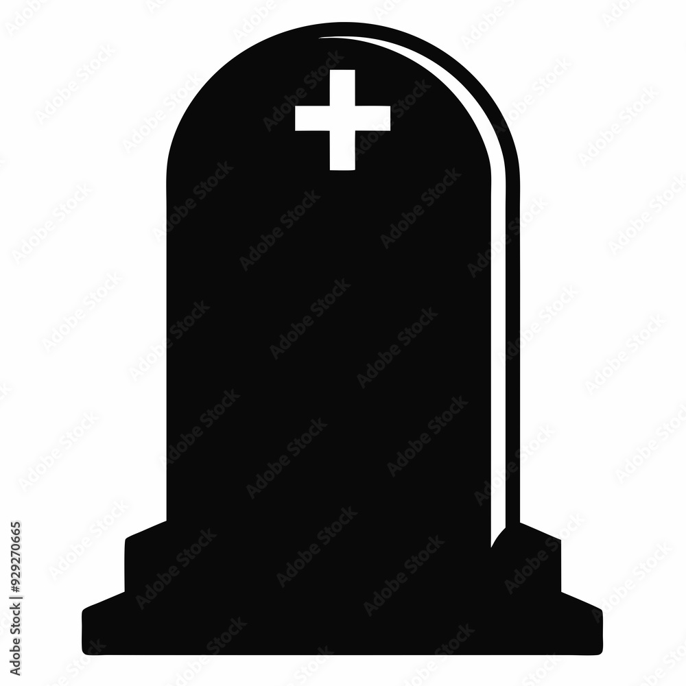 Obraz premium Tombstone front facing silhouette line art vector illustration
