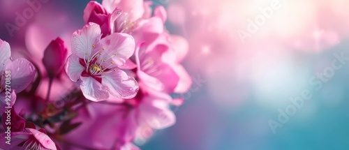  A tight shot of rosy blooms against a blue-pink backdrop, featuring a softly blurred sky behind photo