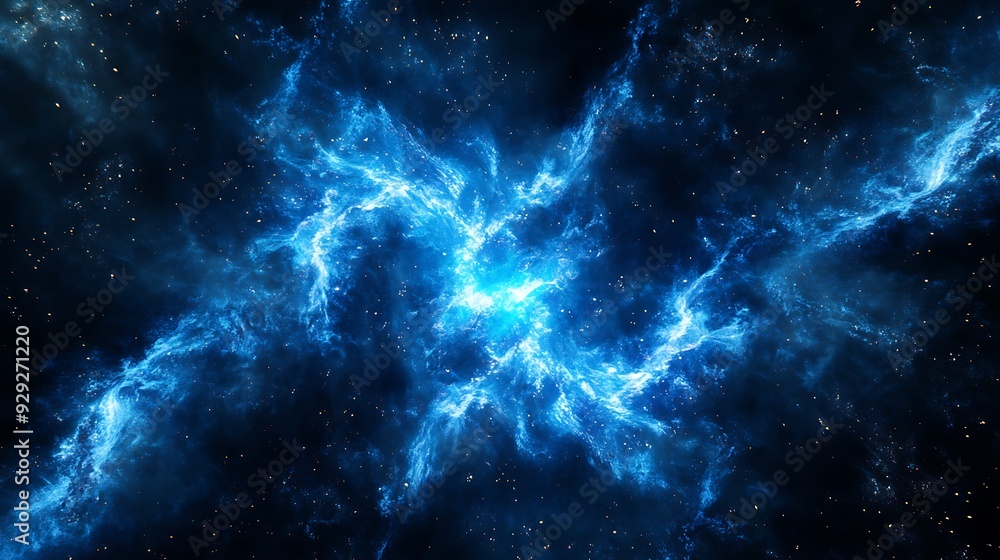 Abstract blue nebula swirls in dark space with scattered stars. Abstract blue nebula swirls in dark space with scattered stars.