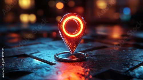 Wallpaper Mural A glowing location pin on a wet surface, symbolizing navigation or mapping. Torontodigital.ca