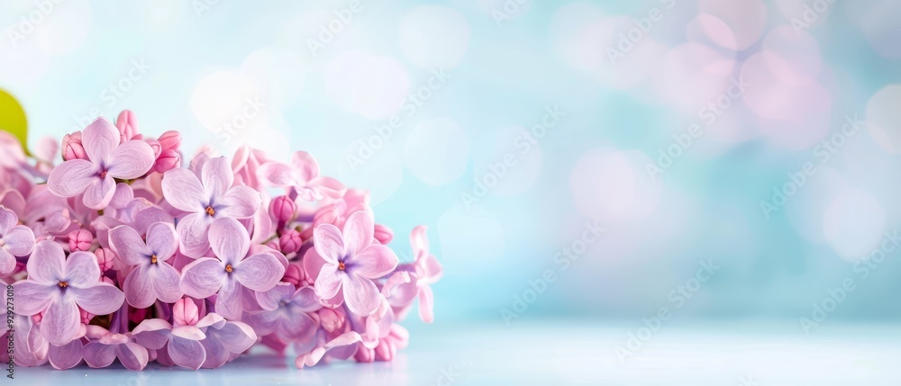 Fototapeta premium numerous pink blooms, bokeh from light sources in the background, flowers softly blurred