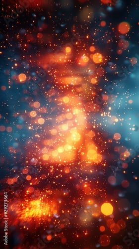 A blurry image of a blue and red background with many small dots. The image has a dreamy, ethereal quality to it