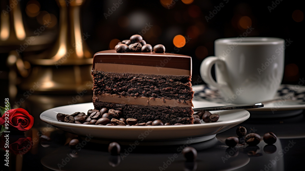 cake with chocolate cream and a cup of coffe cake with chocolate cream and a cup of coffe