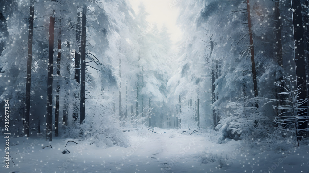 Naklejka premium snowie woods, forrest with a lot of snow