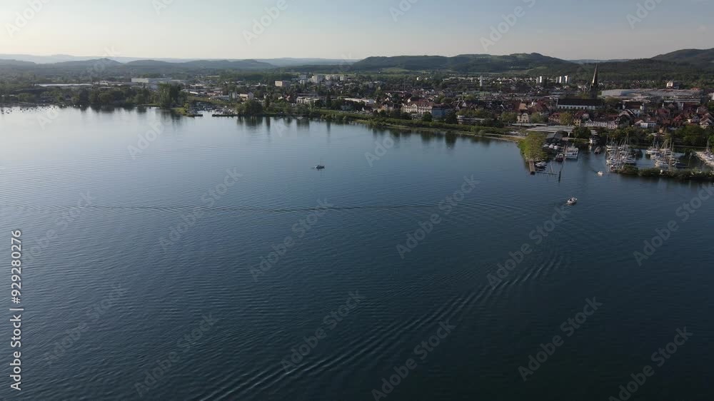A flight across the Bodensee lake at the area of Radolfszell City A flight across the Bodensee lake at the area of Radolfszell City