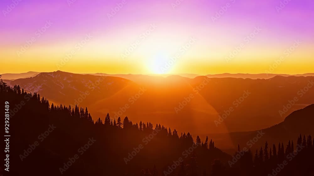 Experience the stunning sunrise illuminating mountain peaks and valleys with vibrant colors . timelapse Experience the stunning sunrise illuminating mountain peaks and valleys with vibrant colors . timelapse
