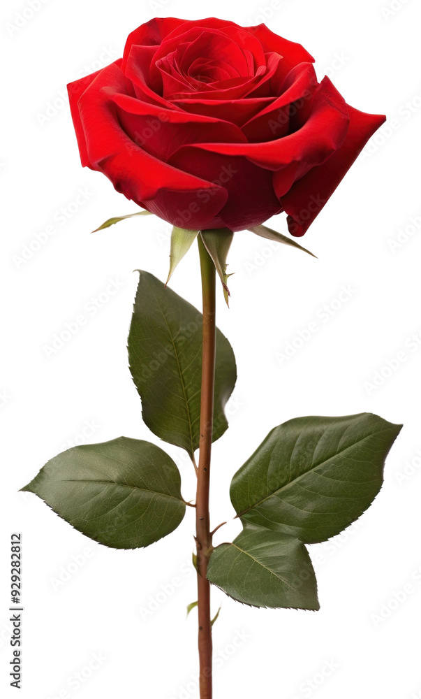 Fototapeta premium PNG Elegant red rose with leaves