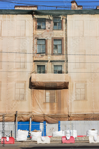 Repair construction work of the facade of an old building