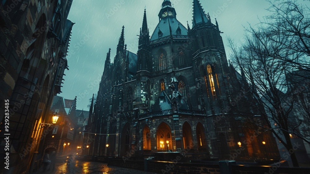 Aachen cathedral doom seen in the twilight photography image Aachen cathedral doom seen in the twilight photography image