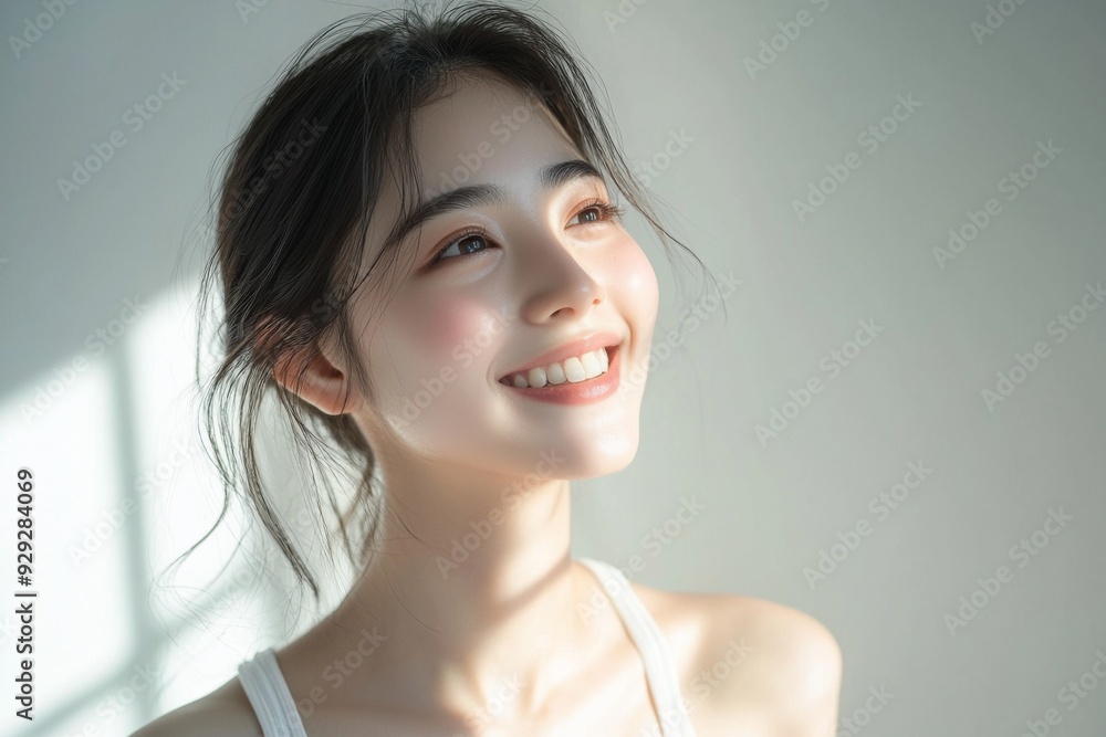 Beautiful young Asian woman smiling and happy created with Generative AI Beautiful young Asian woman smiling and happy created with Generative AI