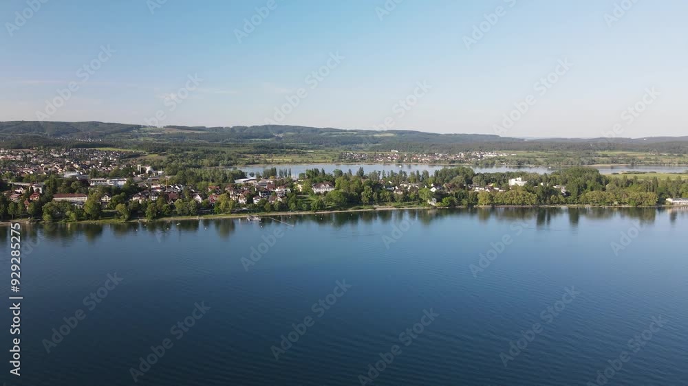 A flight across the Bodensee lake at the area of Radolfszell City A flight across the Bodensee lake at the area of Radolfszell City