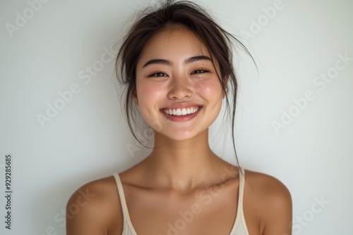 Beautiful young Asian woman smiling and happy created with Generative AI